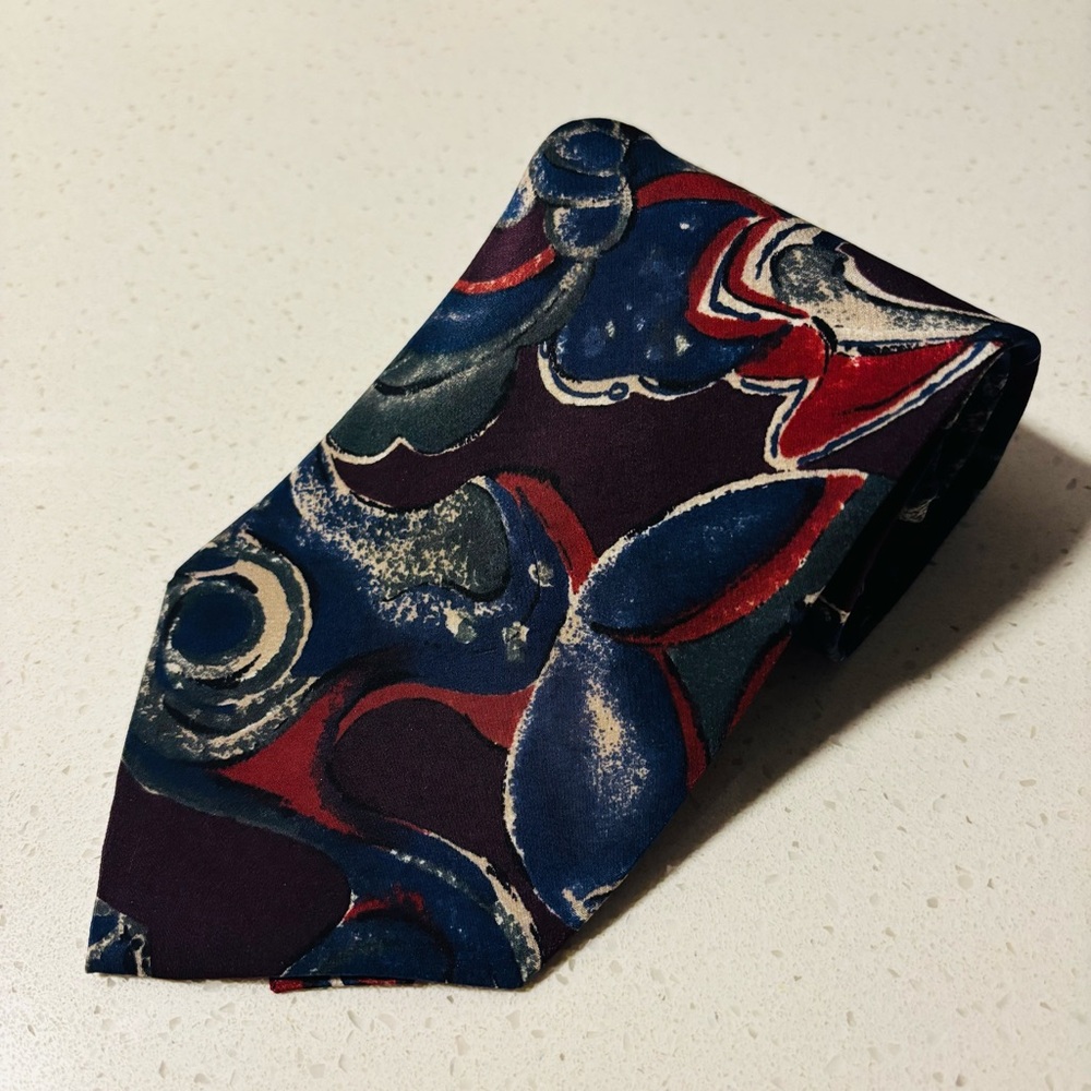 Courreges Men’s‎ Vintage Homme Abstract Patterned Tie Neckwear Silk Red Blue